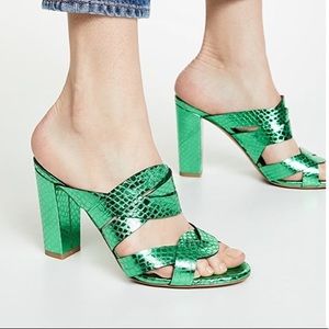 Veronica Beard Macey Green Metallic Snake Sandal Heel